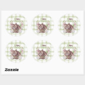 Gingham Gelukkig Pasen Kat Ronde Sticker (Vel)