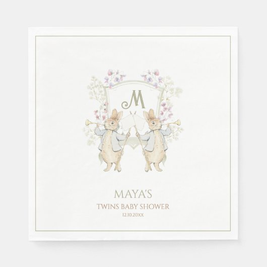 Gingham Gender Peter de Konijnentweeling Baby show Servet (Voorkant)