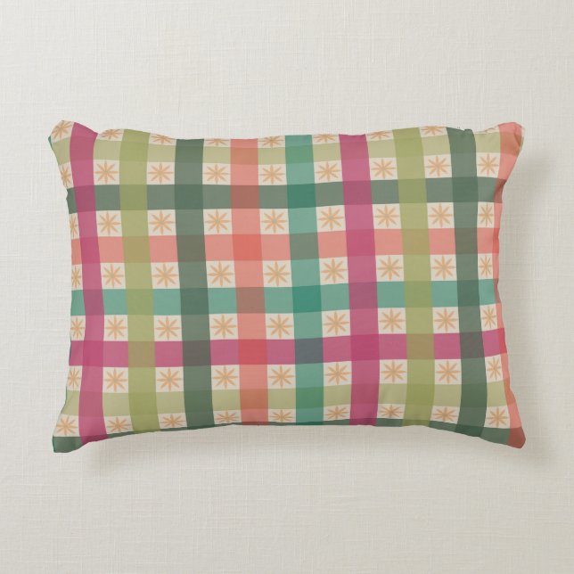 Gingham & geometrisch bloemenpatroon accentkussen  accent kussen (Voorkant)