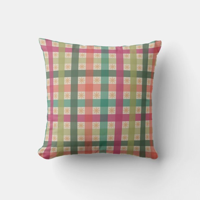 Gingham & geometrische bloemenpatroon Worp kussen  (Voorkant)