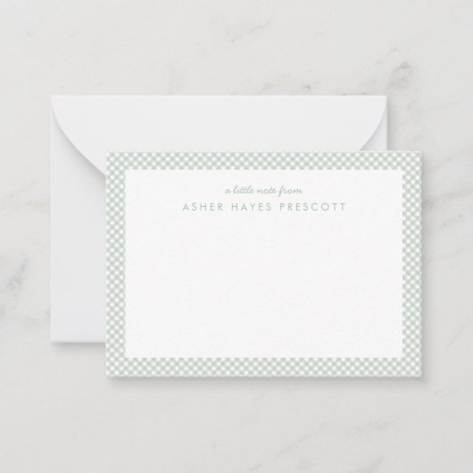 Gingham gepersonaliseerde kinder groene briefkaart (Voorkant)