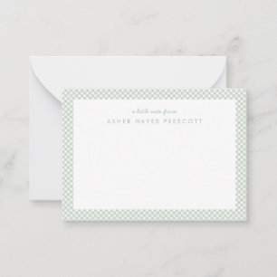 Gingham gepersonaliseerde kinder groene briefkaart