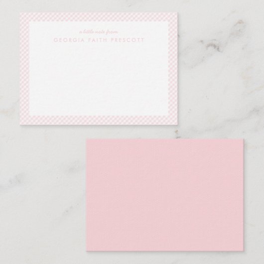 Gingham gepersonaliseerde kinderroze notitiekaart notitiekaartje (Voorkant / Achterkant)