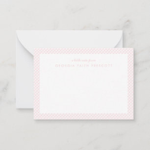 Gingham gepersonaliseerde roze kinderbriefkaart notitiekaartje