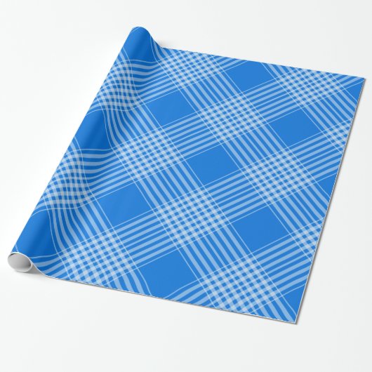 Gingham Geruit Blauw en Wit Wrapping Papier (Uitgerold)