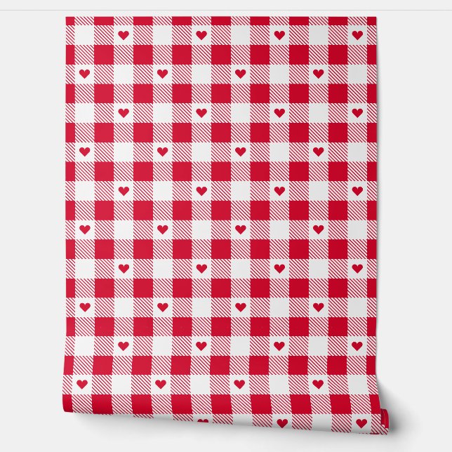 Gingham geruit patroon hart plaids behang (Afrollen)