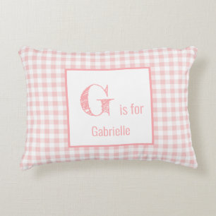 Gingham geruite baby roze & wit - Monogram kinderk Accent Kussen