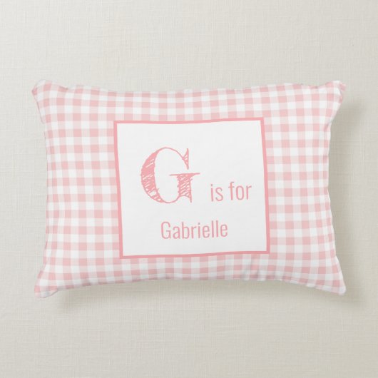 Gingham geruite baby roze & wit - Monogram kinderk Accent Kussen (Voorkant)