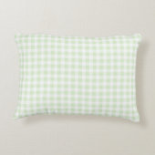 Gingham geruite pastel mintgroene & witte monogram accent kussen (Achterkant)