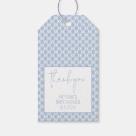 Gingham Gestreepte Pastel Stofblauw Baby Shower Cadeaulabel