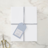 Gingham Gestreepte Pastel Stofblauw Baby Shower Cadeaulabel (Met Touw)