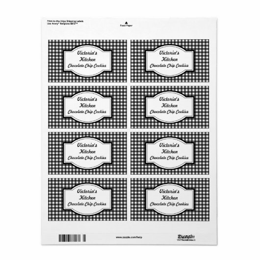 Gingham Gift Labels Gepersonaliseerde Keukenetiket (Full Sheet)