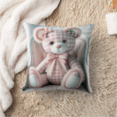 Gingham Girly Teddy Bear op een stoel Kussen (Deken)