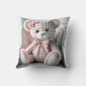 Gingham Girly Teddy Bear op een stoel Kussen (Achterkant)