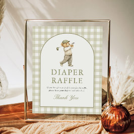 Gingham Golf Jongen Baby Shower Luier Raffle Bord Poster