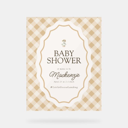 Gingham Goose Baby shower Acryl Welkomstbord Bord (Voorkant)