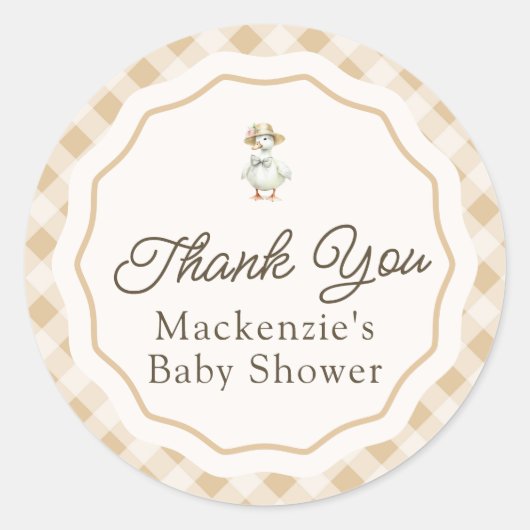 Gingham Goose Baby shower Dank u Sticker (Voorkant)
