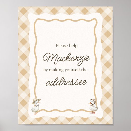 Gingham Goose Baby shower Envelope Station Sign Poster (Voorkant)