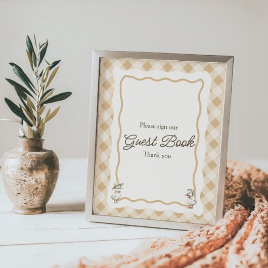 Gingham Goose Baby shower Guest Book Sign Poster