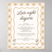 Gingham Goose Baby shower Late Night Luiers Sign Poster (Voorkant)