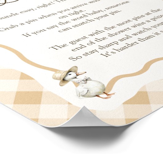 Gingham Goose Baby shower Zeg geen Baby-teken Poster (Hoek)