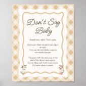 Gingham Goose Baby shower Zeg geen Baby-teken Poster (Voorkant)