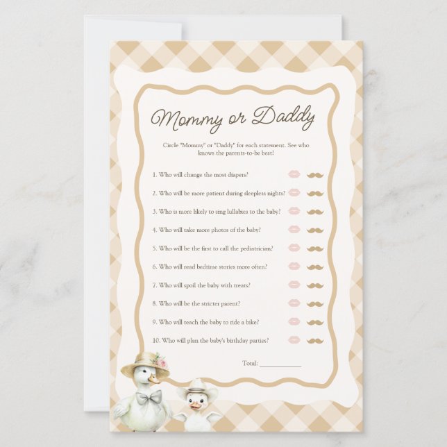 Gingham Goose Mama of Daddy Baby shower Spel (Voorkant)