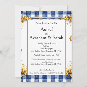 Gingham Goud Blauw Wit, Aufruf Joods, Luxe Kaart