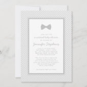 Gingham gray bow stropdas virtueel baby shower kaart (Voorkant)