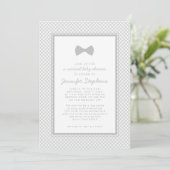 Gingham gray bow stropdas virtueel baby shower kaart (Staand voorkant)