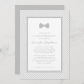 Gingham gray bow stropdas virtueel baby shower kaart (Voorkant / Achterkant)