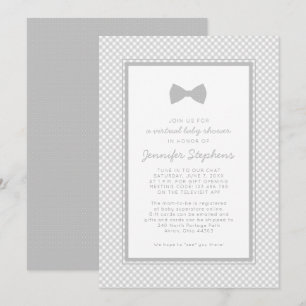 Gingham gray bow stropdas virtueel baby shower kaart