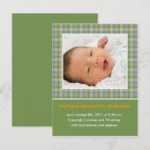 Gingham Green/Blue · Aankondiging Baby (Voorkant / Achterkant)