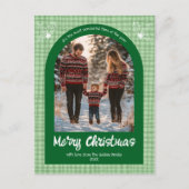 Gingham Green Christmas Custom Arch 3 Foto Feestdagenkaart (Voorkant)