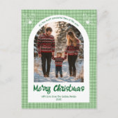 Gingham Green Christmas Custom Arch 3 Foto Feestdagenkaart (Voorkant)