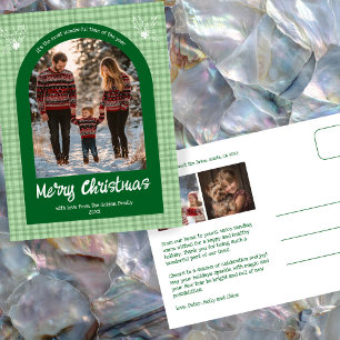 Gingham Green Christmas Custom Arch 3 Foto Feestdagenkaart