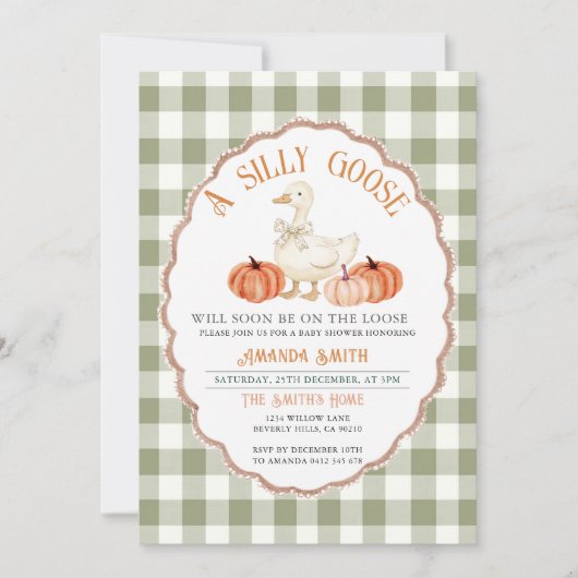 Gingham Green Herfst Gekke Goose Baby shower Kaart (Voorkant)