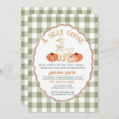 Gingham Green Herfst Gekke Goose Baby shower Kaart (Voorkant / Achterkant)