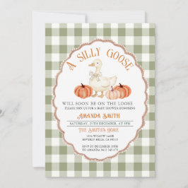 Gingham Green Herfst Gekke Goose Baby shower Kaart