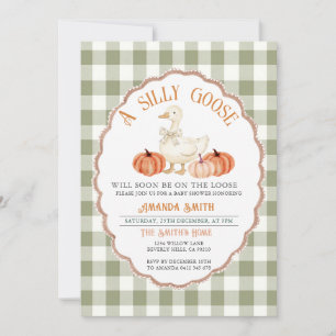 Gingham Green Herfst Gekke Goose Baby shower Kaart