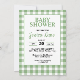 Gingham Green Plaid Baby shower Invitation Kaart