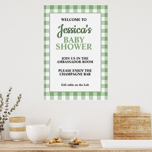 Gingham Green Plaid Baby Shower Welcome Sign Poster (Keuken)