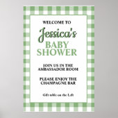 Gingham Green Plaid Baby Shower Welcome Sign Poster (Voorkant)