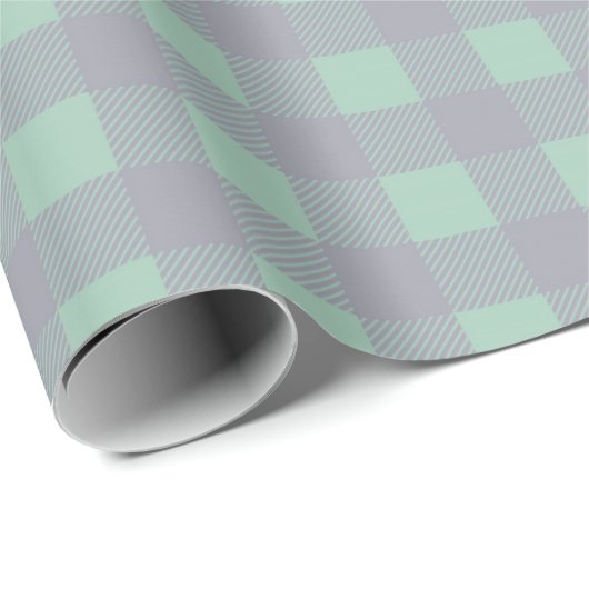 Gingham Grey Mint Groene Pastel Grill Elegant Cadeaupapier (Rol Hoek)