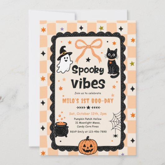 Gingham Griezelige Halloween Verjaardag Kaart (Voorkant)