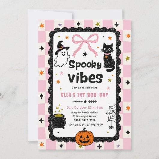 Gingham Griezelige Halloween Verjaardag Kaart (Voorkant)