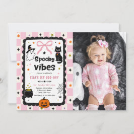 Gingham Griezelige Halloween Verjaardagsfoto Kaart
