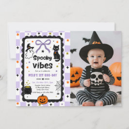 Gingham griezelige sfeer Halloween verjaardagsfoto Kaart