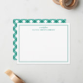 Gingham Groen en Wit Persoonlijk Notitiekaartje (Voorkant / Achterkant in situ)