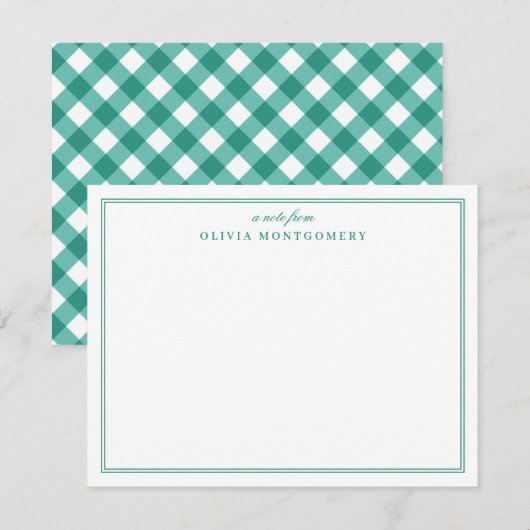 Gingham Groen en Wit Persoonlijk Notitiekaartje (Voorkant / Achterkant)